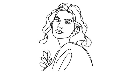 Sticker - Minimalistic silhouette of woman face. Black and white. White background. One line drawing