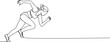 continuous single line drawing of female athlete starting to sprint, running and sprinting line art vector illustration