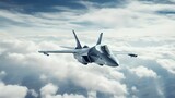 single Military plane in the sky. Grey modern warplane flying in the sky. Generative AI