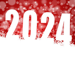 Wall Mural - New year 2024 illustration with snowflakes on red background, winter holiday greeting card
