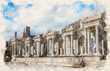 Sagalassos ancient city near Burdur, Turkey in watercolor style illustration	
