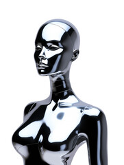 Wall Mural - Futuristic chrome woman mannequin isolated. Shiny gloss metal human sculpture. Y2K liquid metal music poster