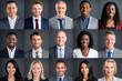 © Bojan - Many smiling multiethnic business people faces headshots collage mosaic. Collage of smiling business people in formalwear looking at camera.
