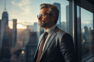 Top Executive or  CEO at a Rooftop with City View in the background