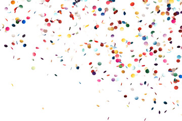 Flying colorful confetti, cut out - stock png.	