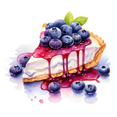 Wall Mural - Watercolor blueberry dessert. Fruit cake on white background