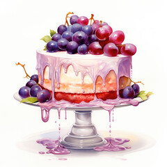 Wall Mural - Watercolor grape  dessert. Fruit cake on white background