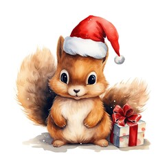 Wall Mural - Watercolor Christmas Squirrel Clipart