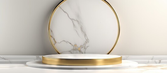 Poster - Minimalist 3D render with a gold marble and white background for showcasing beauty fashion and luxury products on a podium Copy space image Place for adding text or design