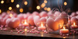 Schönes pink Herz als Geschenk zum Valentin und Muttertag mit goldenen Bokeh im Hintergrund im Querformat für Banner, ai generativ
