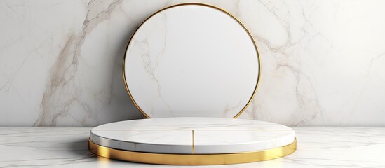Poster - Minimalist 3D render with a gold marble and white background for showcasing beauty fashion and luxury products on a podium Copy space image Place for adding text or design