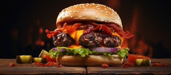 Leinwandbilder - Mouthwatering handmade American beef burger Copy space image Place for adding text or design