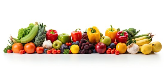 Wall Mural - colorful fruits and vegetables isolated on white copy space image place for adding text or design