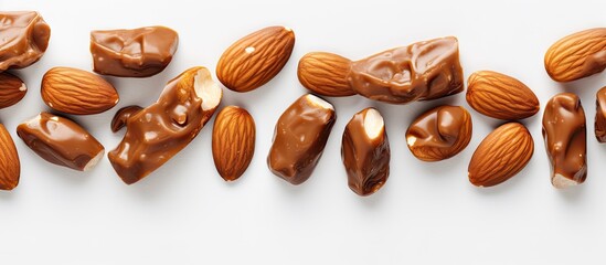 Fototapete - Handmade toffee caramel nut candy on crumpled paper Homemade food gifts for holidays Flat lay Copy space image Place for adding text or design