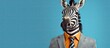 Humorous zebra head on human body art collage with clip art Copy space image Place for adding text or design
