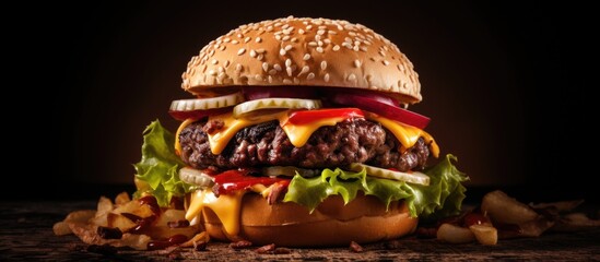 Leinwandbilder - Mouthwatering handmade American beef burger Copy space image Place for adding text or design