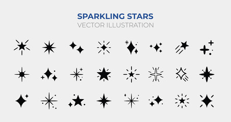 sparkling stars. retro futuristic sparkle icons collection. set of star shapes. abstract cool shine 