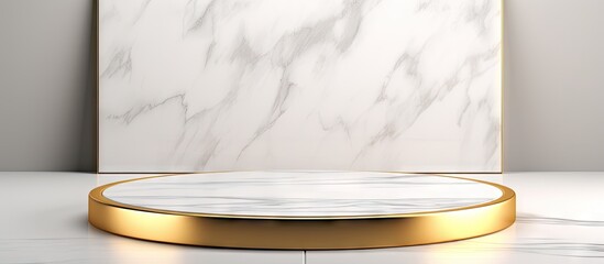 Poster - Minimalist 3D render with a gold marble and white background for showcasing beauty fashion and luxury products on a podium Copy space image Place for adding text or design