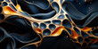 Wellenmotiv in gold mit blauen Farben als Hintergrundmotiv für Webdesign im Querformat für Banner, ai generativ
