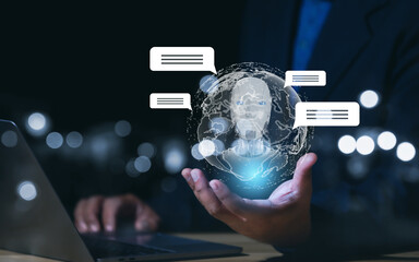 Wall Mural - chat with ai, artificial intelligence. man using technology smart robot ai, artificial intelligence 