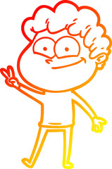 warm gradient line drawing of a cartoon happy man