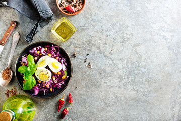 Wall Mural - Cabbage salad with corn and boiled egg.