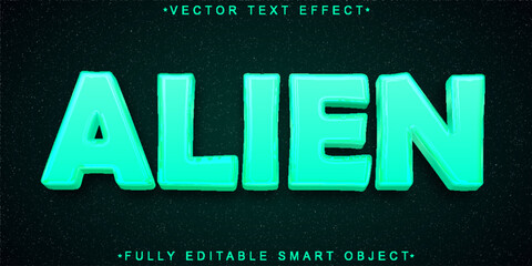 Sticker - Cartoon Turquoise Alien Vector Fully Editable Smart Object Text Effect