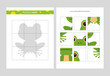 Educational puzzle game for kids with cute green frog. Spring worksheet for children.  Cut and glue activity for preschool and kindergarten