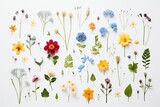 Fototapeta Kwiaty - Pressed Flowers Arranged On A White Page Photorealism