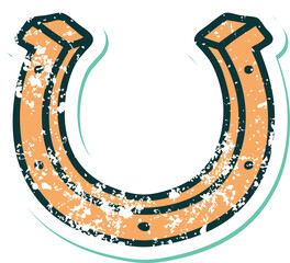 Wall Mural - iconic distressed sticker tattoo style image of a horse shoe