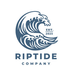 Breaking wave logo. Tidal riptide surfing icon. Crashing coastal surf emblem. Ocean marine sea water nature vector illustration.