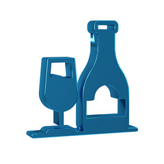 Poster - Blue Wine bottle with glass icon isolated on transparent background.