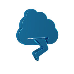 Sticker - Blue Storm icon isolated on transparent background. Cloud and lightning sign. Weather icon of storm.