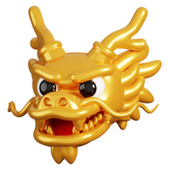 Wall Mural - Gold Chinese dragon head. Chinese new year elements icon. 3D rendering.