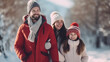 © Suralai - Joyful winter family moments: parents and daughters share smiles outdoors generative ai