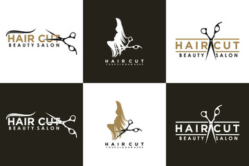 collection of hair cut logo design vector with creative concept for women beauty salon