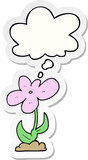 Fototapeta Dziecięca - cartoon flower with thought bubble as a printed sticker
