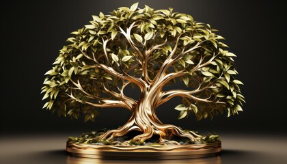 Wall Mural - a gold tree statue with green leaves