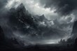 a illustration of a mountain in a cloudy sky