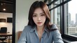 A beautiful long shiny hair Asian office girl.
Working at office and be perfect for use in a variety of projects, such as web design, social media and presentation.