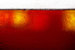 Soft drink glass with ice splash on dark background. Cola glass in celebration party concept. 