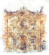 Digital illustration in watercolor style of the historic building of the Governor's Treasury in Rome next to the Capitoline Square, Italy