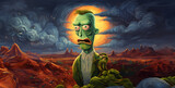 Fototapeta  - Pickle Rick as Vincent van Gogh painting style, halloween vampire in the woods