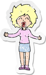 retro distressed sticker of a cartoon loud woman