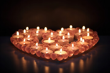 Poster - A collection of tealight candles arranged to form a heart shape - creating a romantic gesture with soft illumination in an intimate and loving setting.