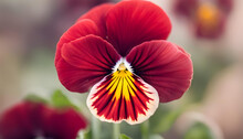 Closeup Of Red Pansy Flower With Background