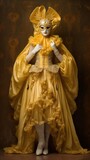 Fototapeta Sypialnia - A woman in a yellow carnival mask and a fancy dress