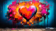 © Bartek - Vibrant heart-shaped graffiti artwork on urban wall with vivid splashes of pink, blue, and orange colors, embodying the spirit of street art and love