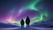 Winter landscape with aurora borealis. AI