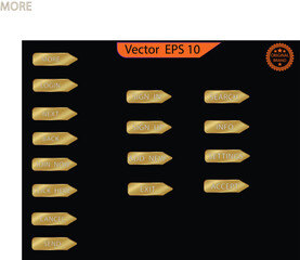 Wall Mural - Set of glass gold buttons and sliders, web icons of different forms. Gradient mesh. Button set color gold glossy. EPS 10. Vector illustration